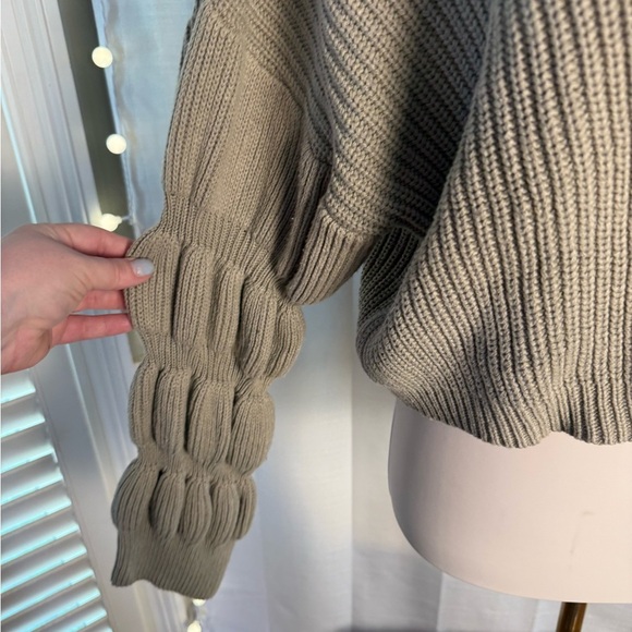 Miou Muse Cowl Neck Cropped Sweater with Tiered Sleeves - Picture 3 of 8